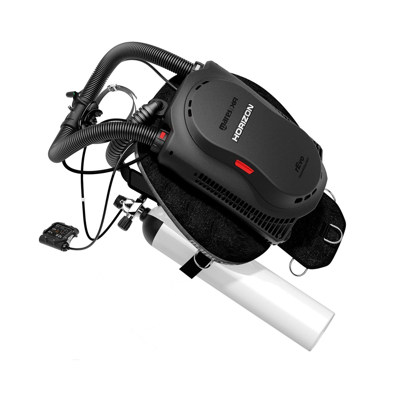 mares horizon semi closed rebreather showing set up ready for diving