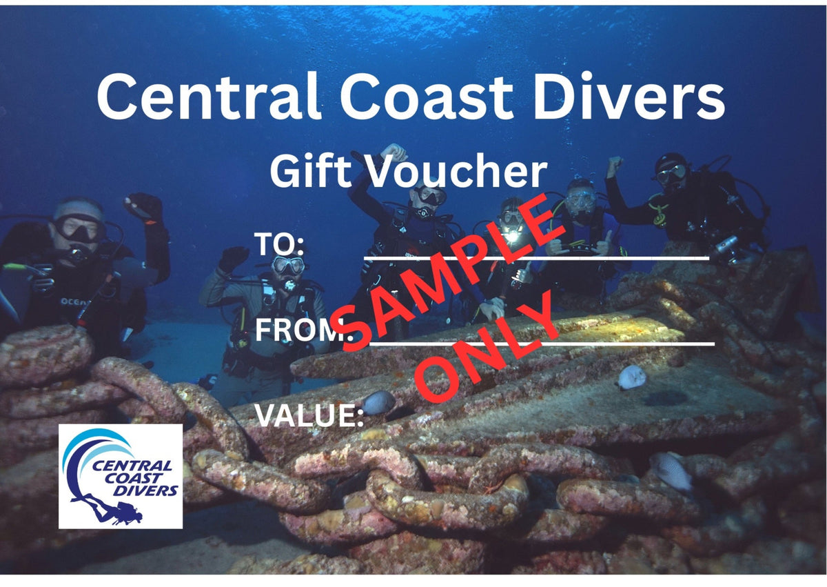 gift vouchers featuring divers floating behind huge anchor