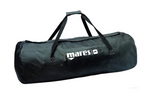 Black duffel bag with 'mares' logo on a white background