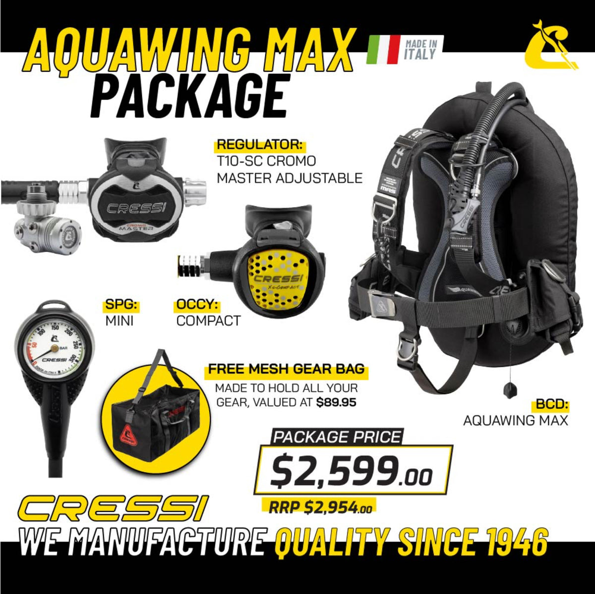 Cressi scuba package with equating max bc