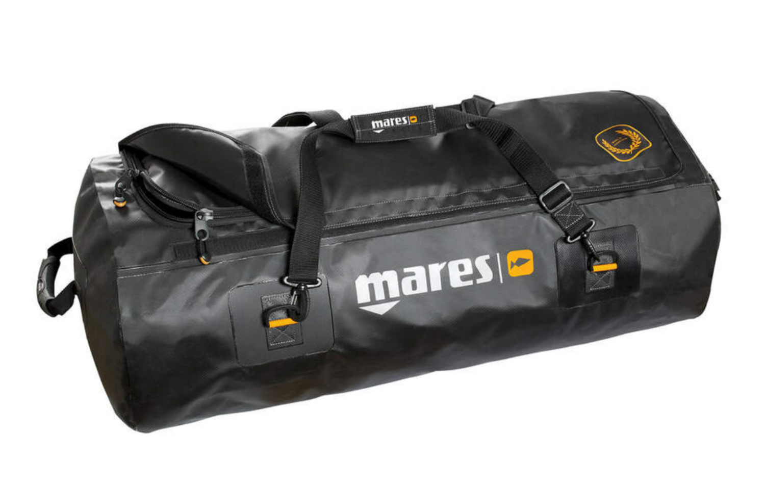 Black diving bag with Mares logo on a white background