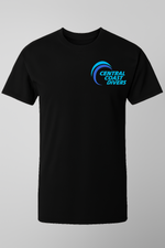 Black t-shirt with 'Central Coast Divers' logo on a gray background